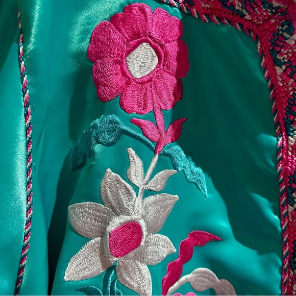 Moroccan embroidered kaftan traditional robe Turquoise and Pink long dress - Picture 3 of 6